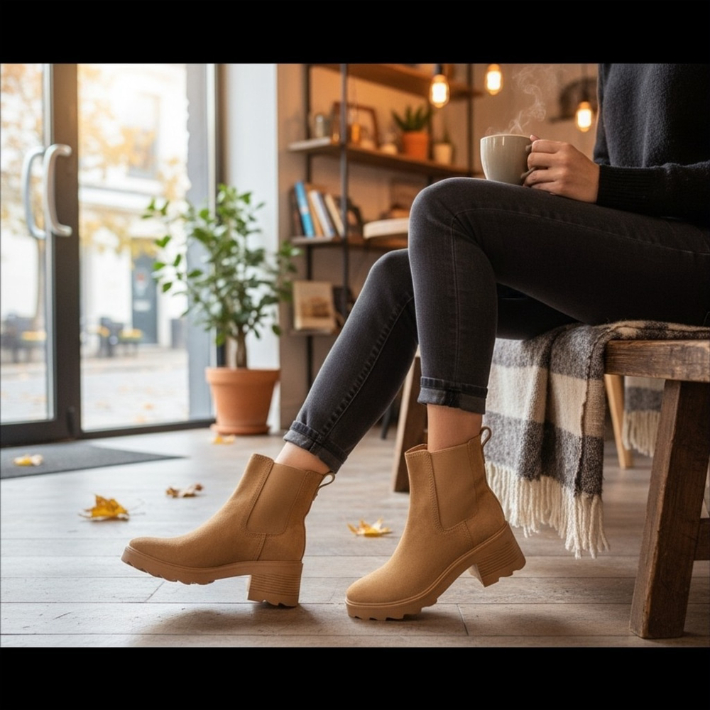 Zodiac Women's Chunky Block Chelsea Zip On Boots Booties 8.5 M Khaki Tan Brown - Picture 13 of 16